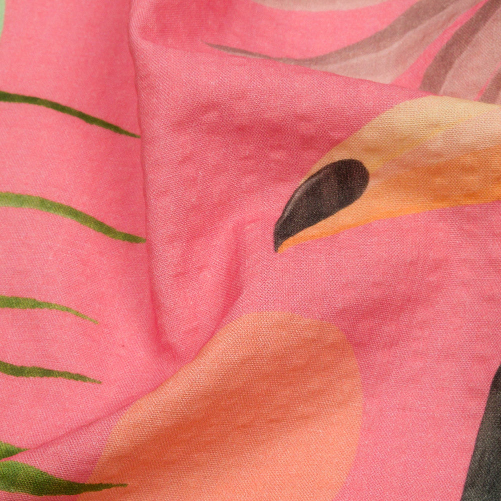 Cotton and Viscose Striped Seersucker Print - Pink Birds and Leaves - Mood Exclusive Birds of Paradise - Joann Fabrics