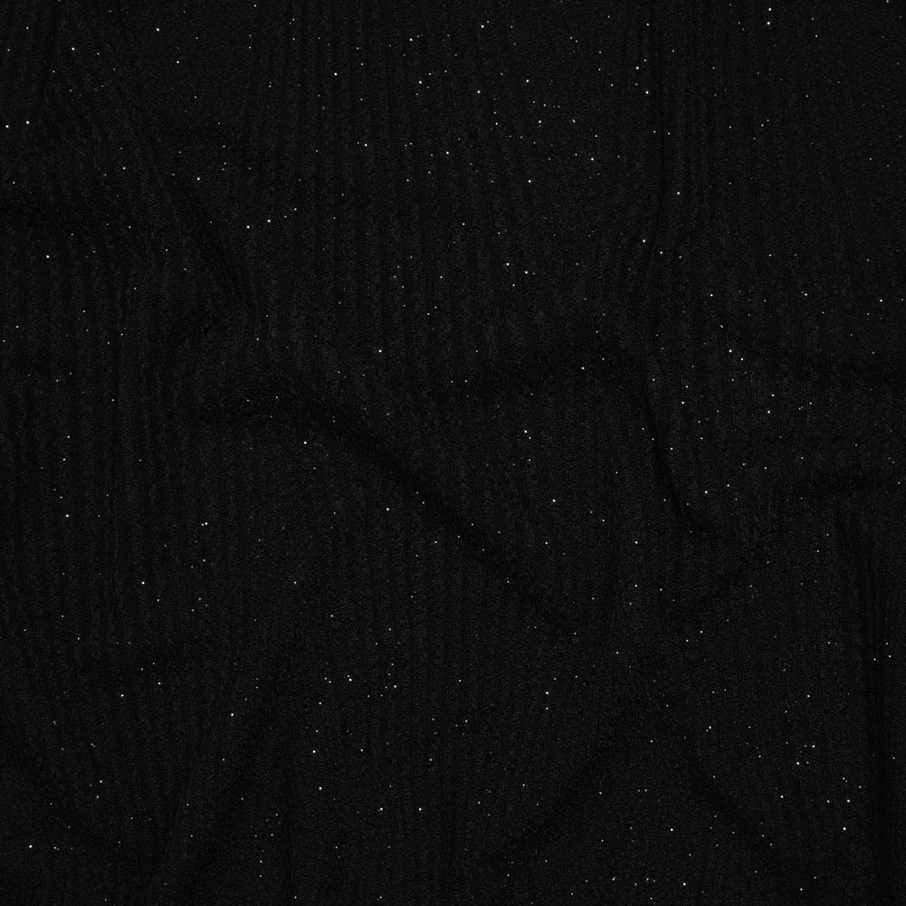 Stretch Crepe Knit with Silver Glitter - Black Geometric Lines - Designer Deadstock - Joann Fabrics