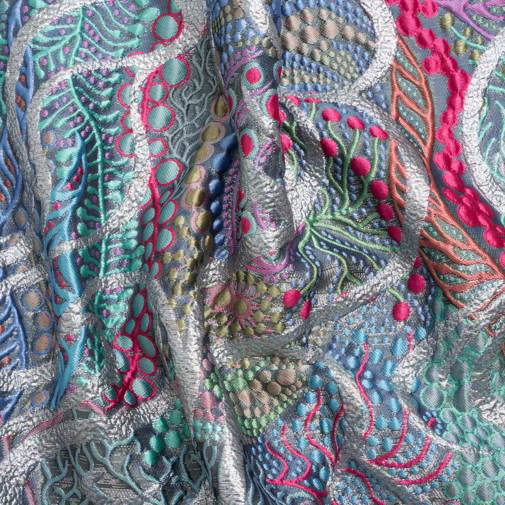 Metallic Silver, Blue and Pink Organic Flow Luxury Brocade - Joann Fabrics