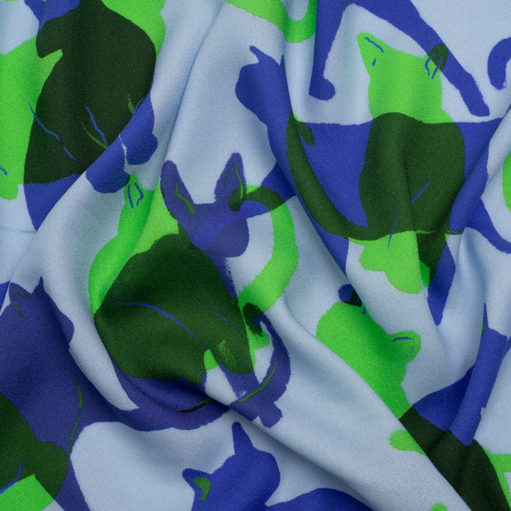 Mood Exclusive Blue Lazy Caturday Viscose Crepe - Joann Fabrics