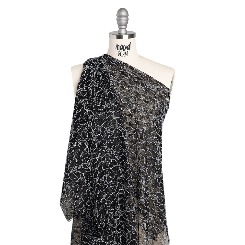Corded Raschel Lace Panel with Finished Edges - Black and White Outlined Leaves - Joann Fabrics