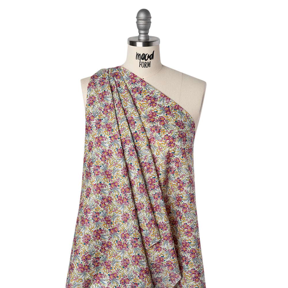 Liberty Fabrics Tana Lawn® - Swirling Petals Purple - Berry Pink, Blue and Yellow Floral - Joann Fabrics