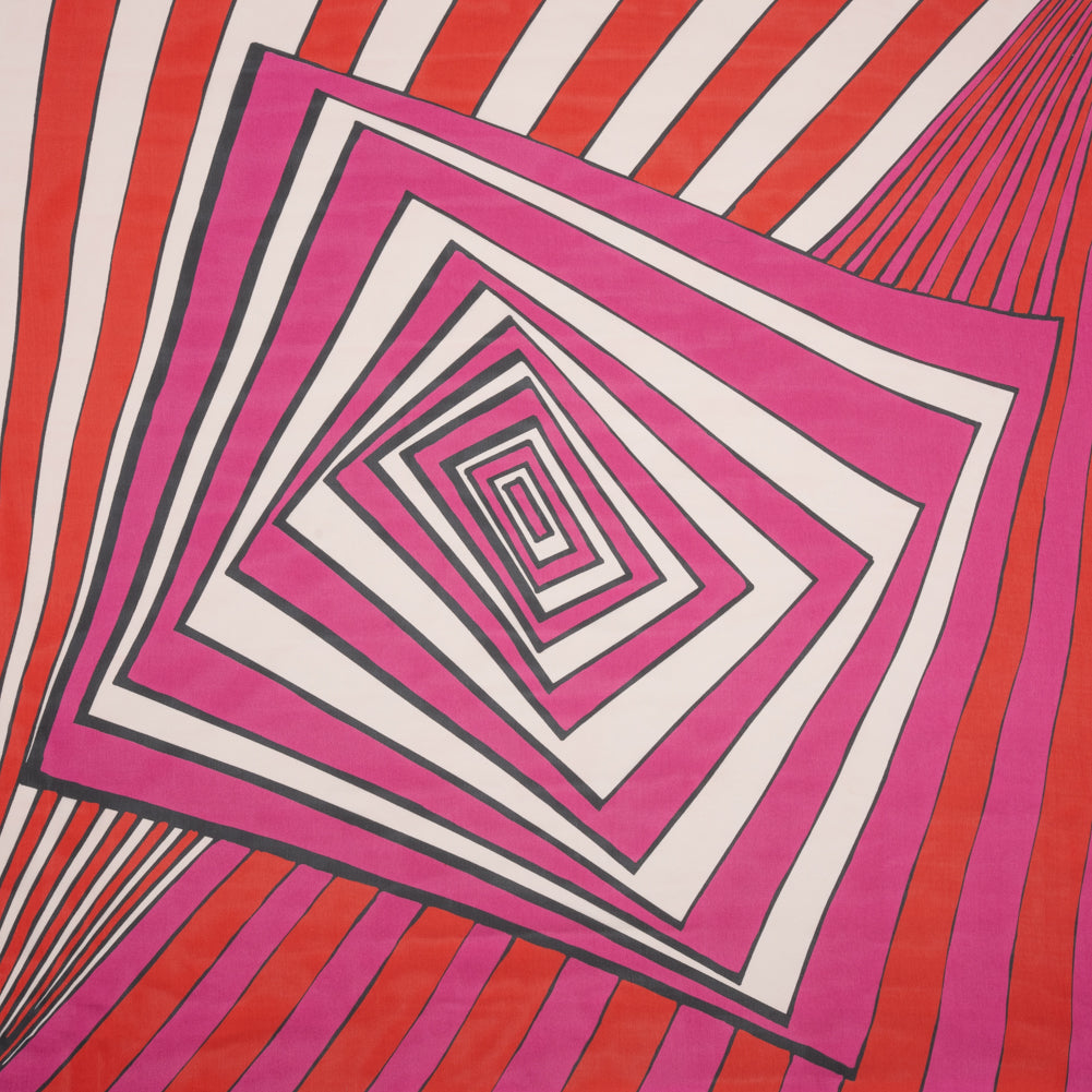 Polyester Voile Panel - Pink, Red and Cream Stripes and Hypnotic Squares - Made in Italy - Joann Fabrics