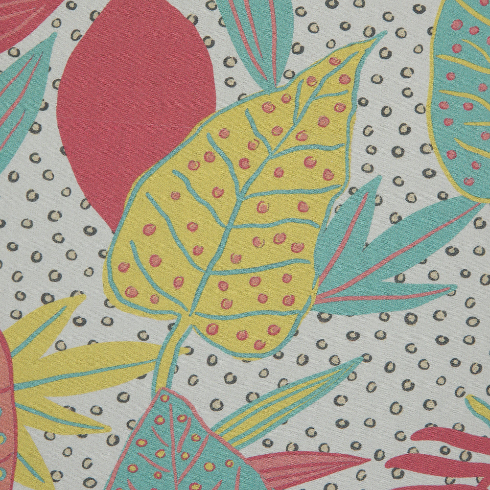Cotton Poplin - White and Green Leaves and Dots - Botanique a La Discotheque Print - Mood Exclusive Avenable Collection - Joann Fabrics