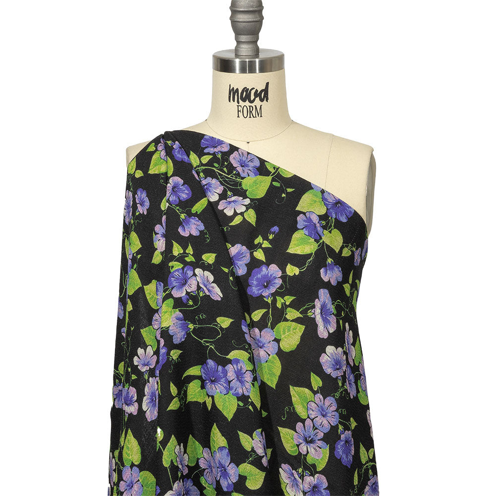 Balenciaga Italian Purple, Vibrant Green and Black Violets Wool Crepe - Joann Fabrics