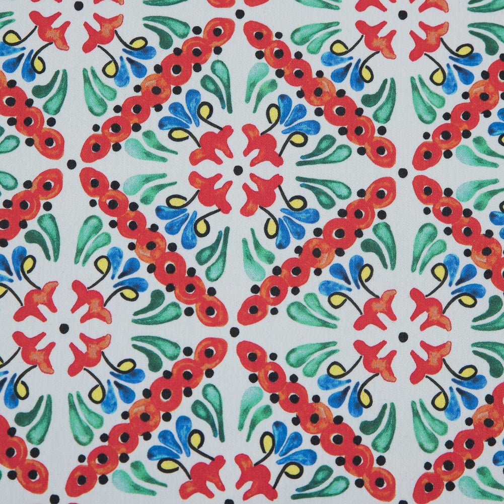 Orange, Green and Blue Diamond Floral Printed Stretch Twill Cotton - Joann Fabrics