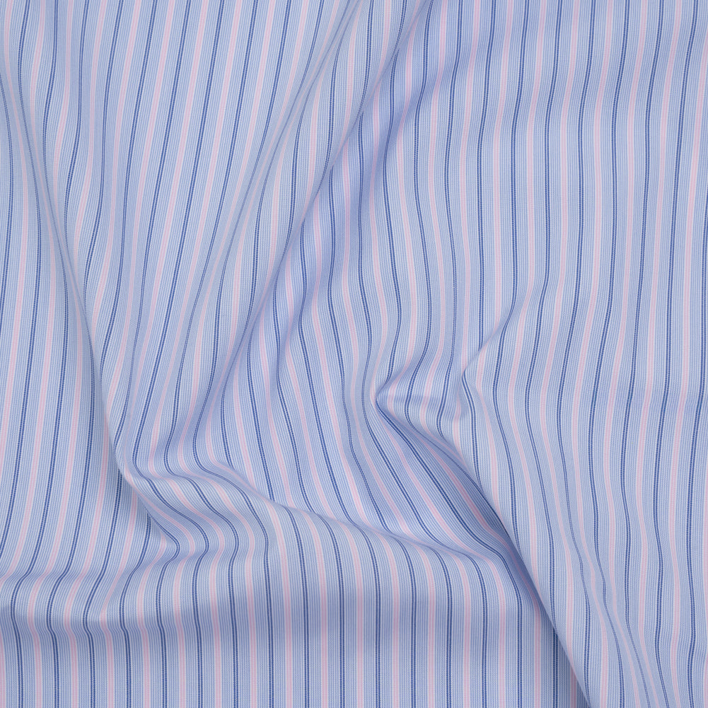 Cotton Shirting - Baby Blue, Light Pink and Navy Stripes - Deadstock - Joann Fabrics