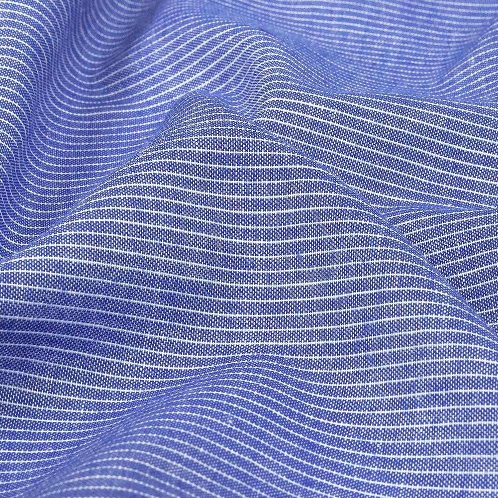 Cobalt and White Pinstriped Cotton and Polyester Shirting - Joann Fabrics