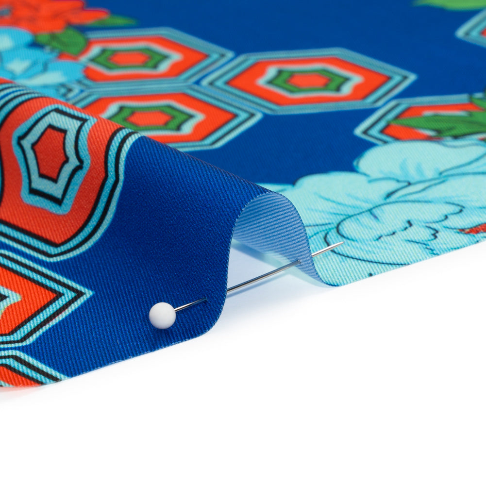 Recycled Polyester Twill Print - Blue, Green and Orange Honeycomb Floral - Mood Exclusive Rose and Honey - Joann Fabrics