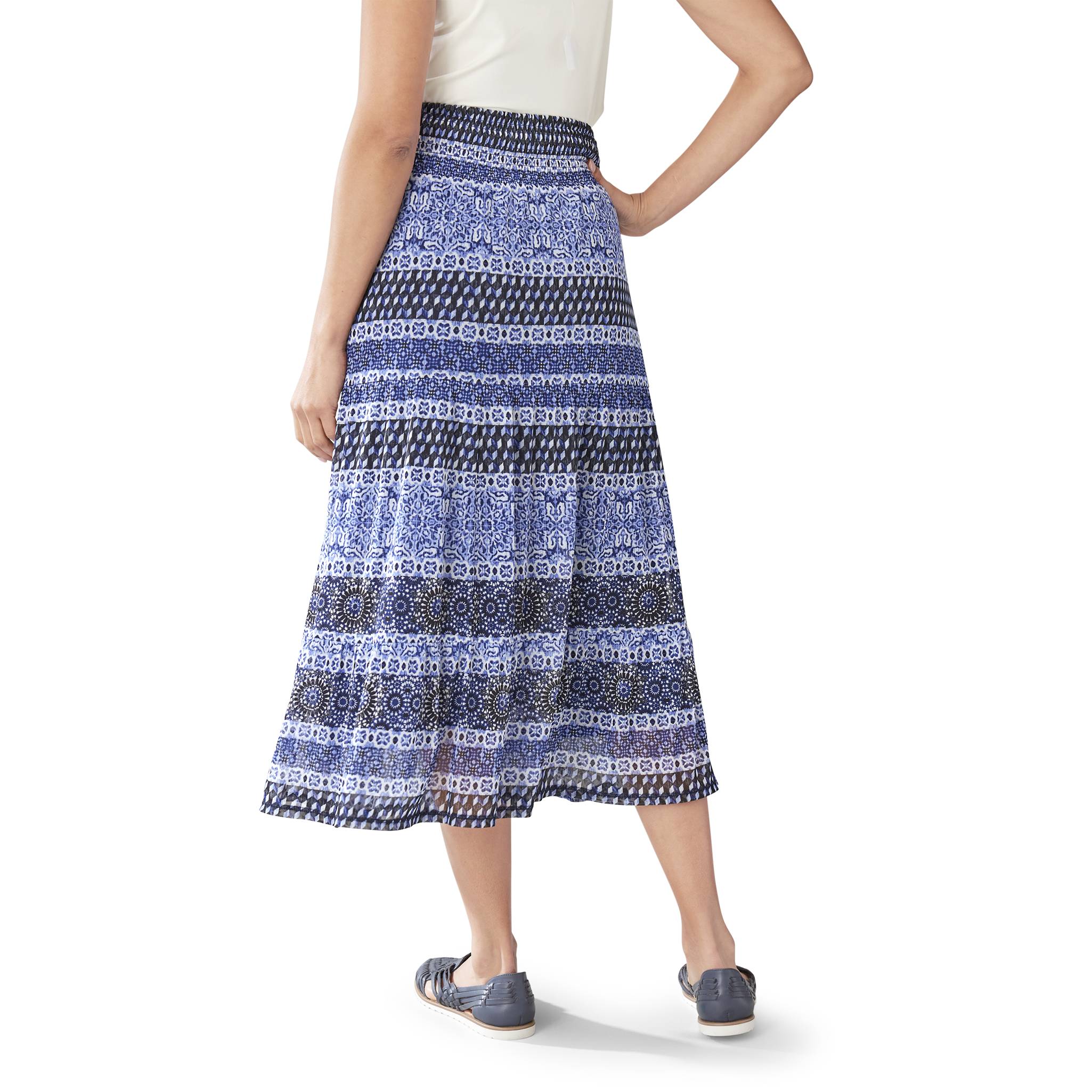 Printed Tiered Mesh Skirt, Smocked Pull-On Waist, Lined - Northstyle Catalog