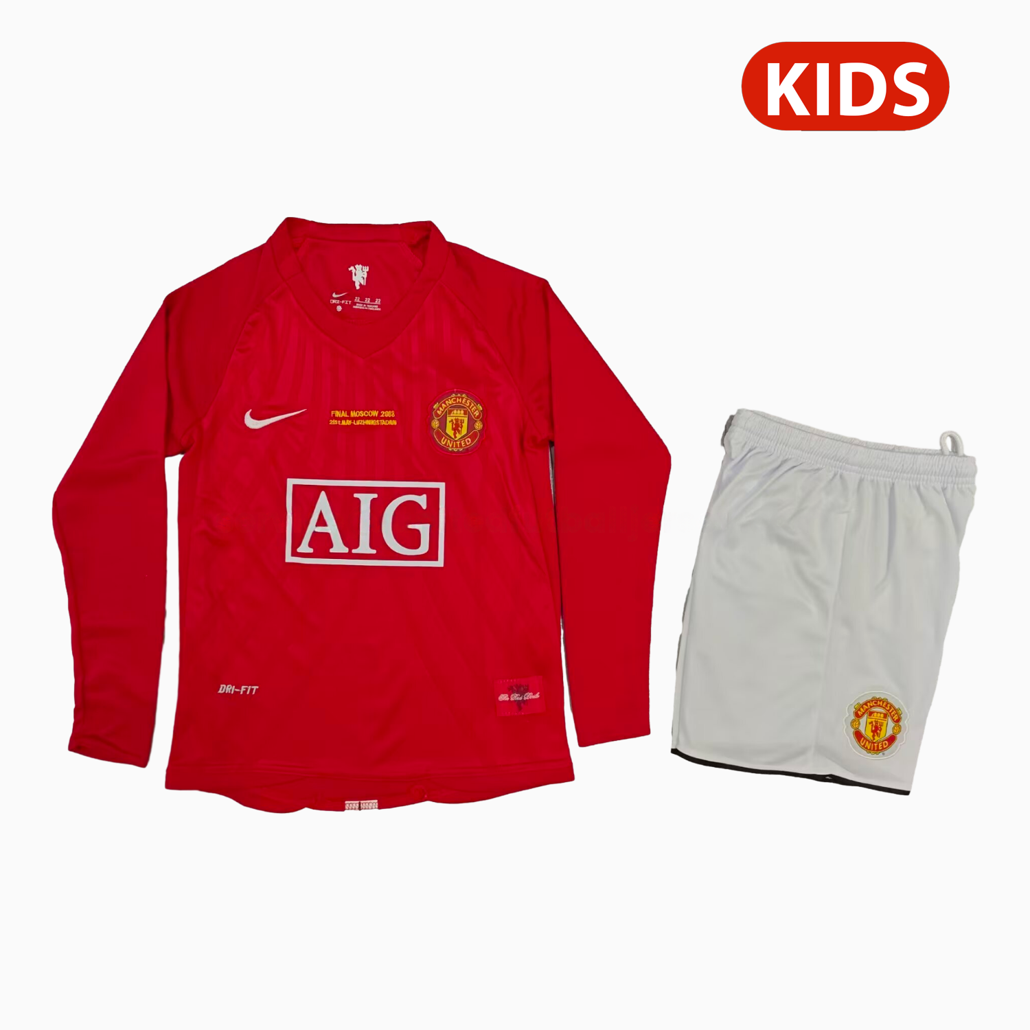 Retro Manchester United 2007-08 Home Long Sleeves Kids Kit - UnitedFutballJersey