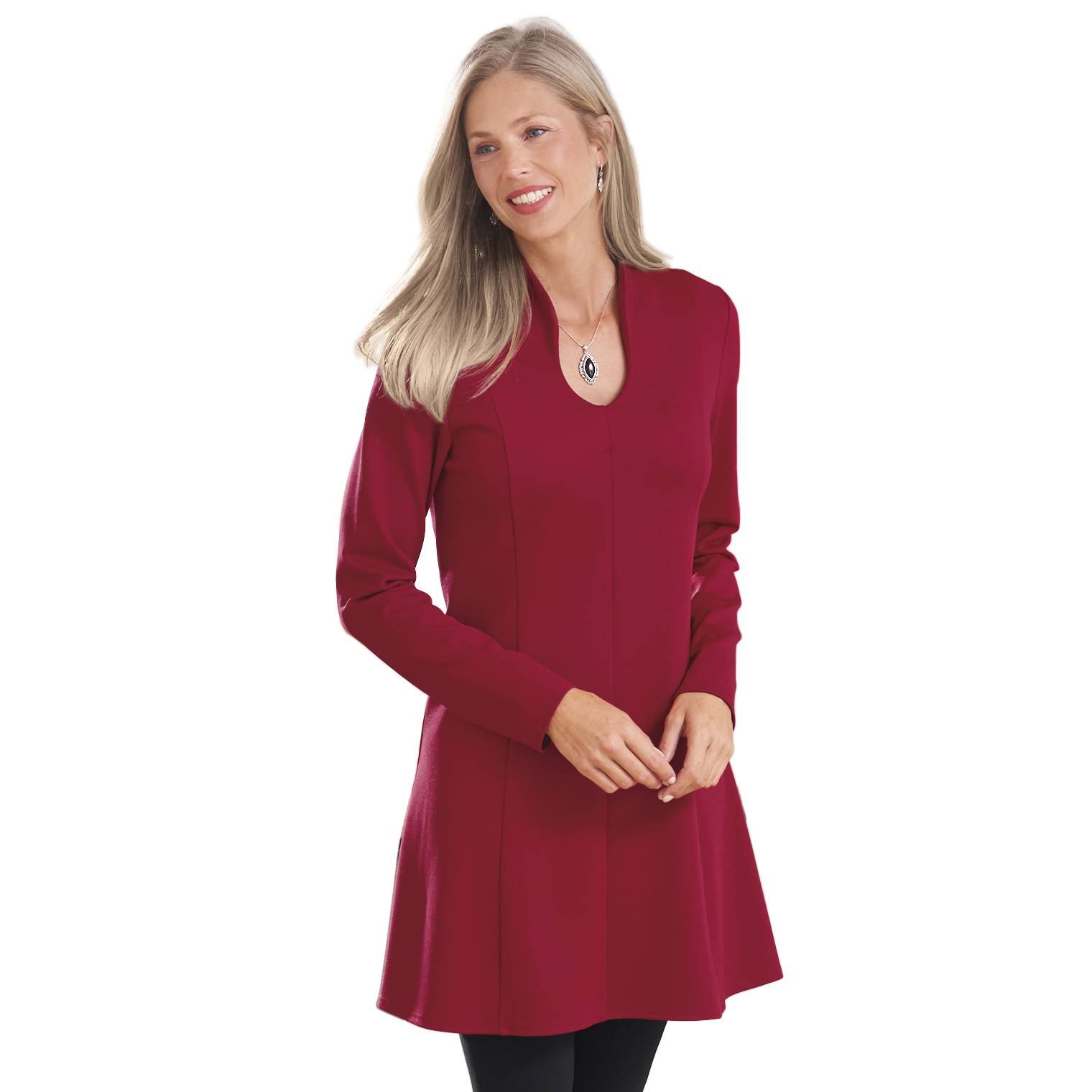 Seamed Ponte Knit Tunic, Curved Neckline and Stand Collar - Northstyle Catalog