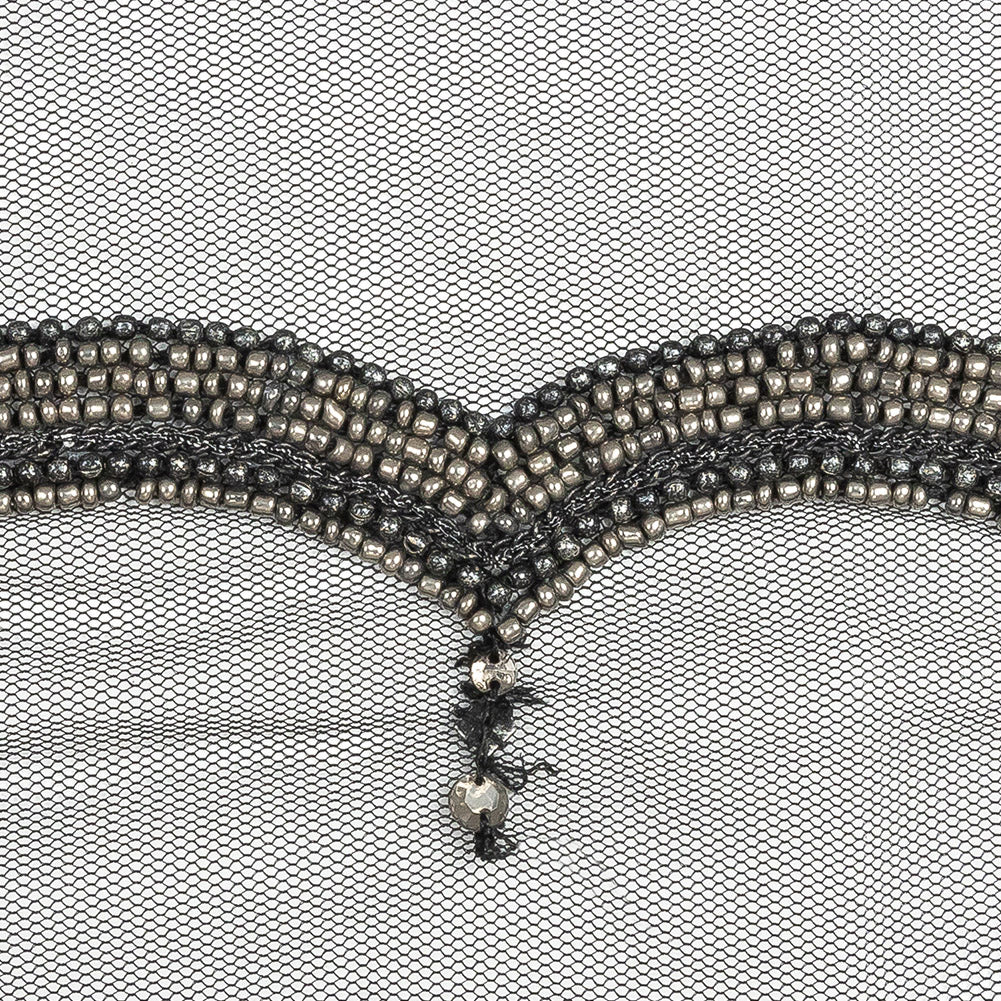 Italian Gray Beaded Scalloped Trim - 3.5