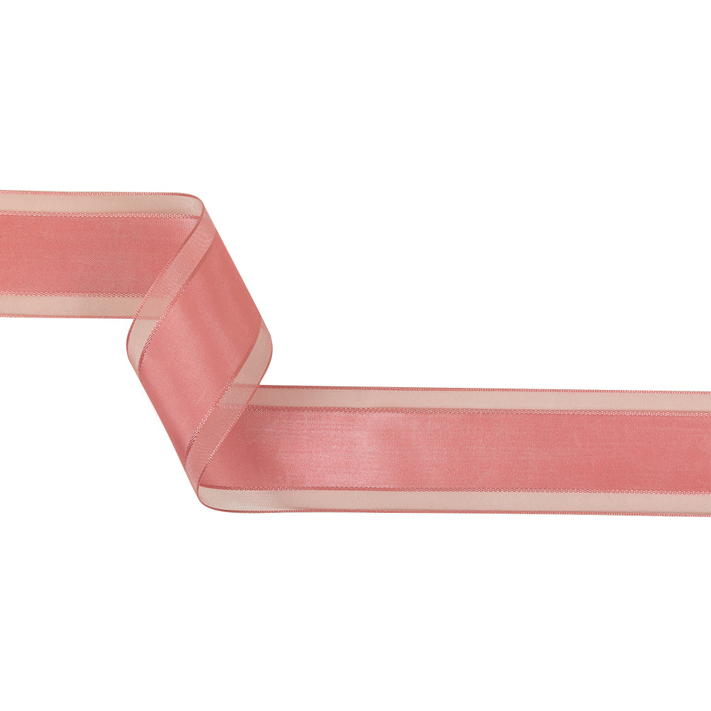 Bubblegum Woven Ribbon with Sheer Organza Borders - 1.5