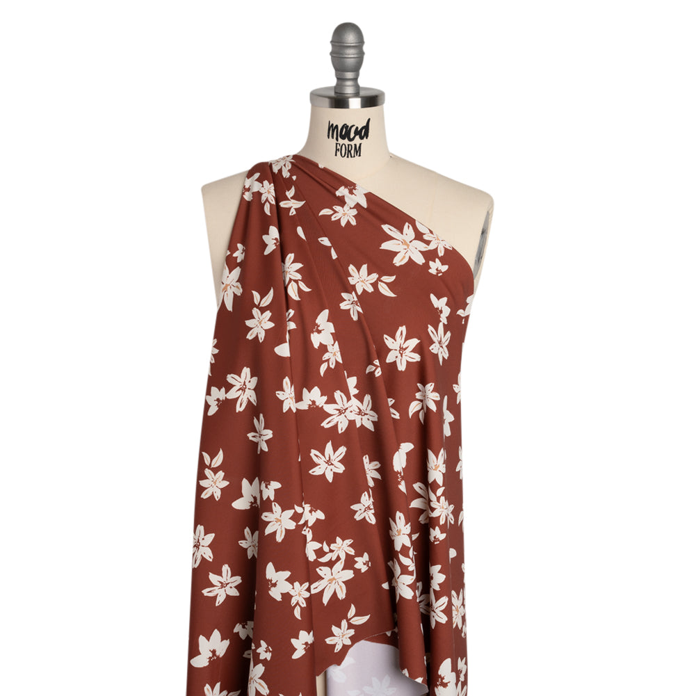 Stretch Nylon Jersey - Russet Brown and Cream Floral - Designer Deadstock - Joann Fabrics