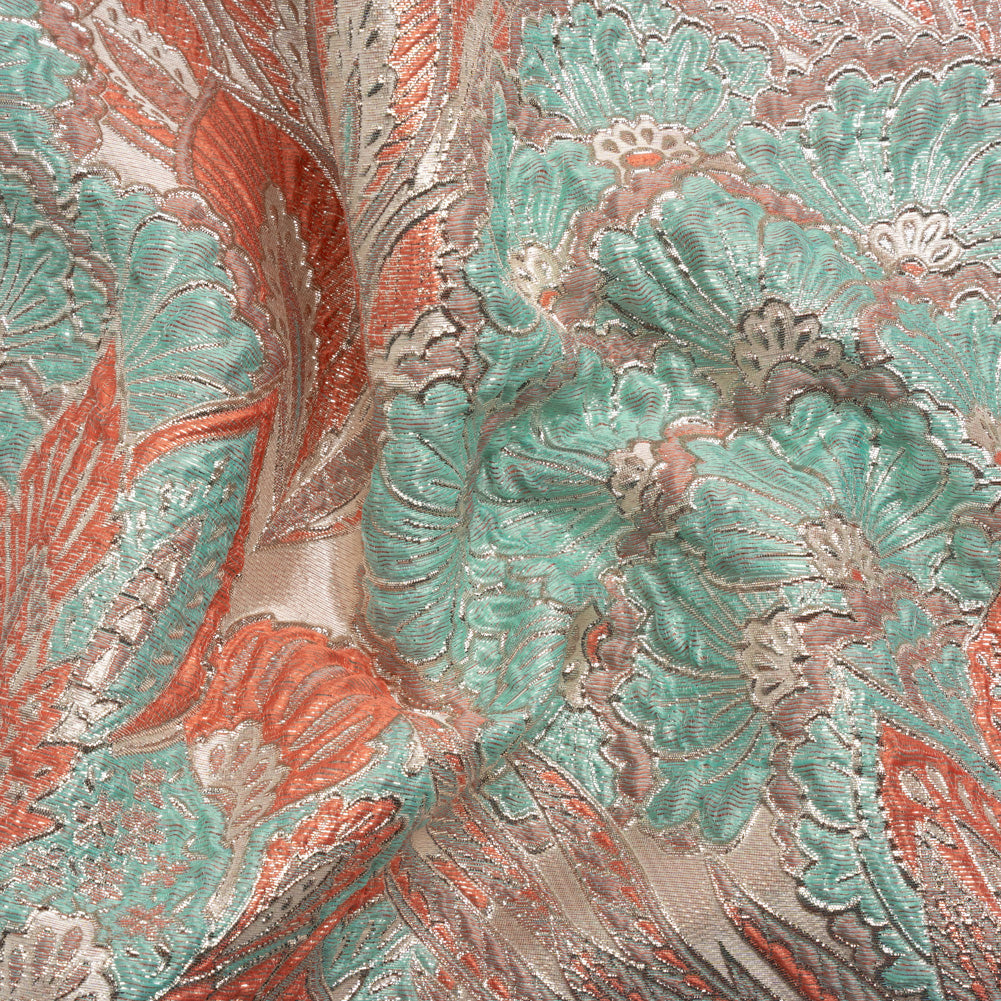Metallic Silver, Peach and Robin's Egg Blue Gleaming Garden Luxury Brocade - Joann Fabrics