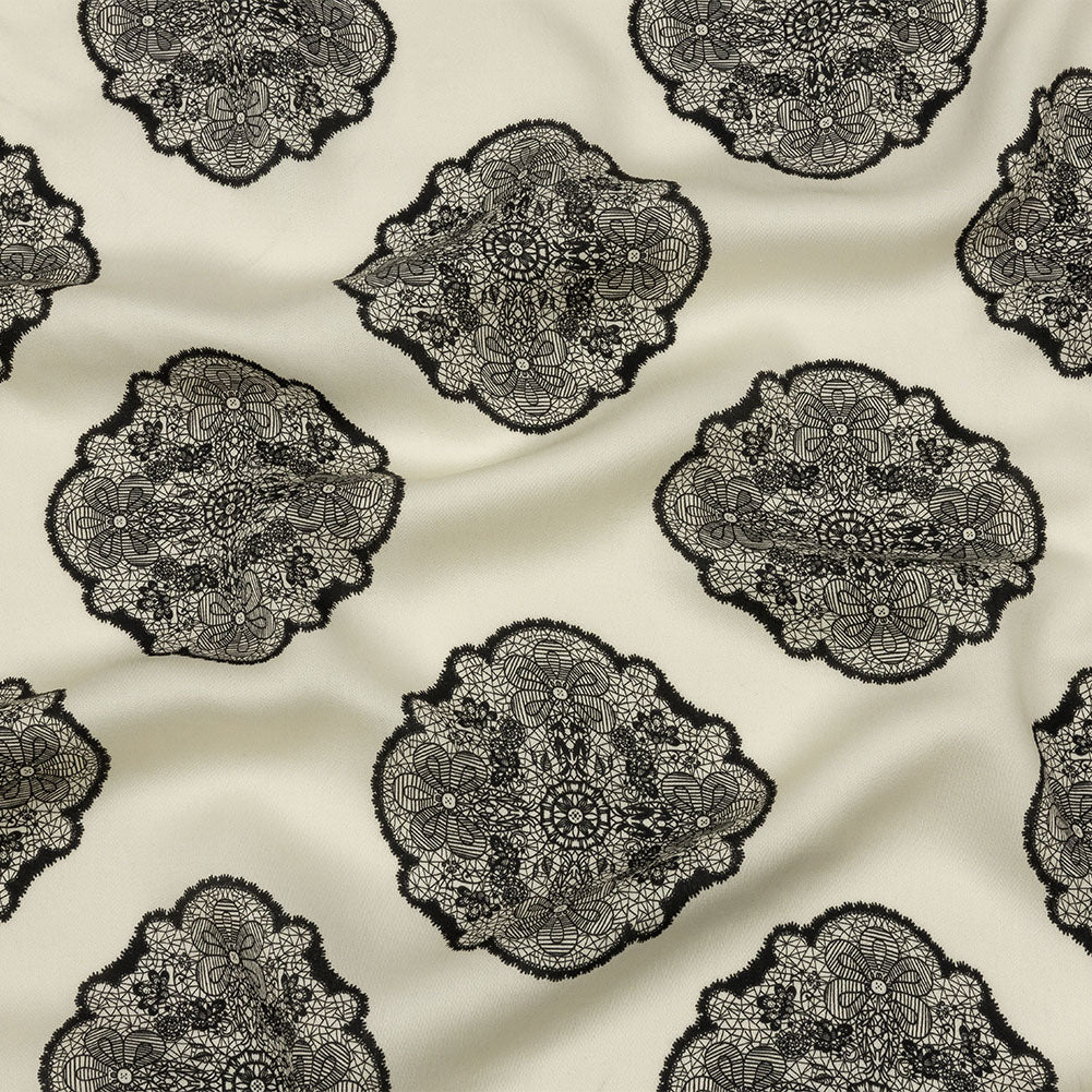 Rayon Challis - White Lacy Medallions - Cathedral Windows Print - Mood Exclusive Metro Collection - Joann Fabrics