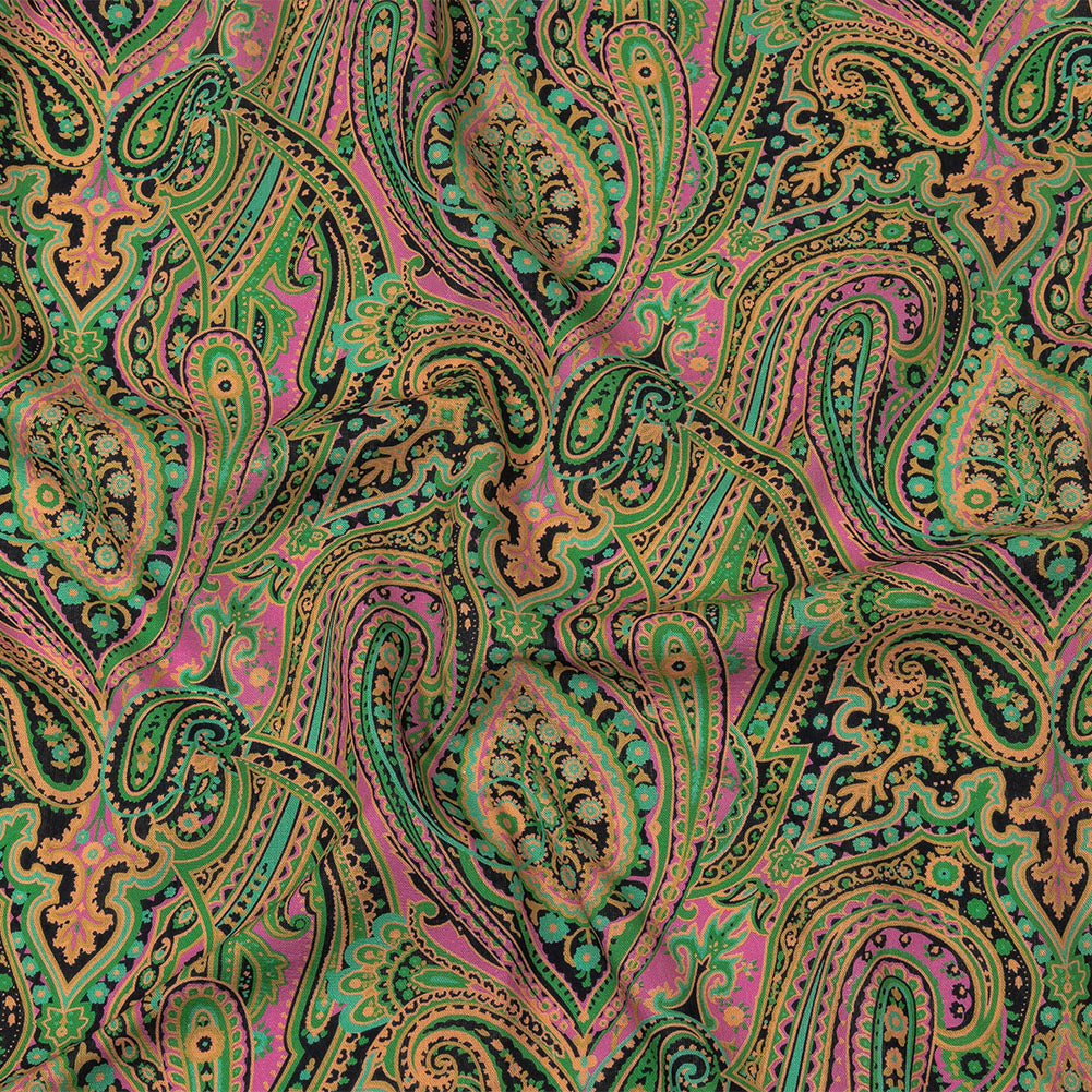 Linen and Rayon Woven - Black and Green Paisley - Hippy Shake Print - Mood Exclusive Citrus Collection - Joann Fabrics