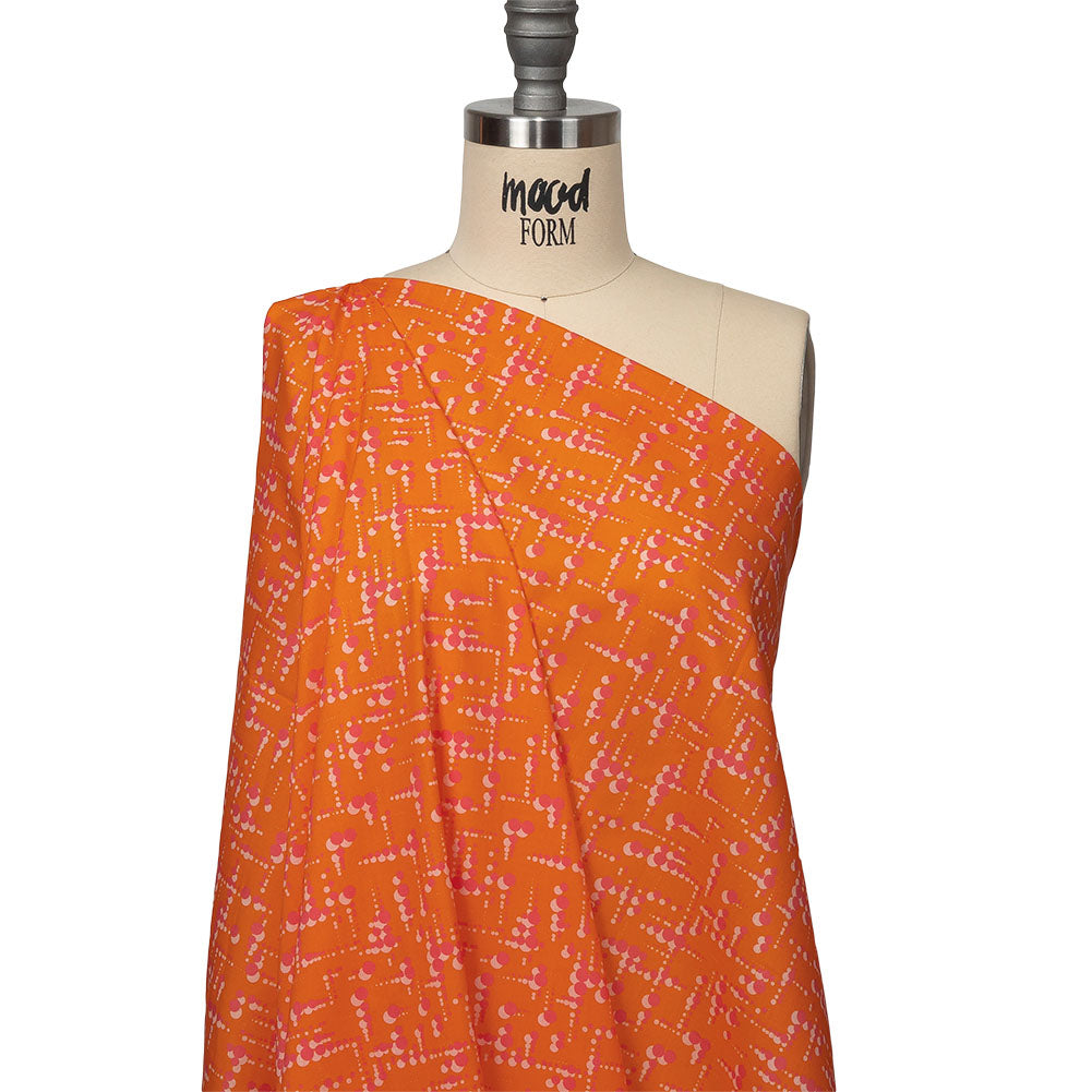 Cotton Voile - Orange and Pink Dot Lines - Spot of Sunshine Print - Mood Exclusive Citrus Collection - Joann Fabrics