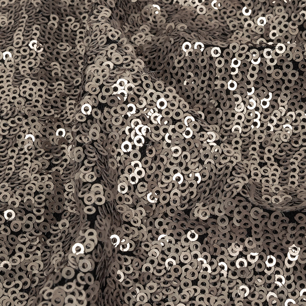 Dull-Polished Silver All-Over Baby Sequins on Black Mesh - Joann Fabrics