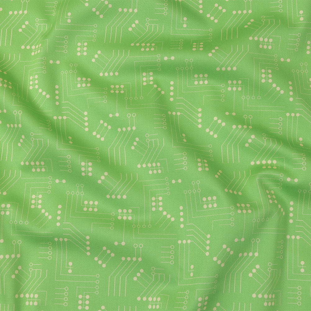 Stretch Cotton Sateen - Green Circuit Board Dots - Circuit Breaker Print - Mood Exclusive Citrus Collection - Joann Fabrics