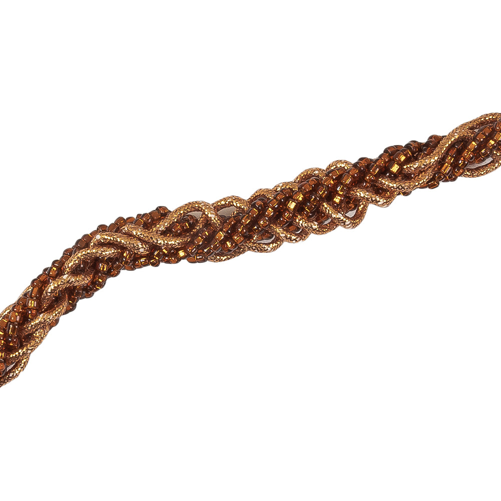 Vintage Bronze and Gold Beaded Braided Belt with Loop Tassels - 0.75