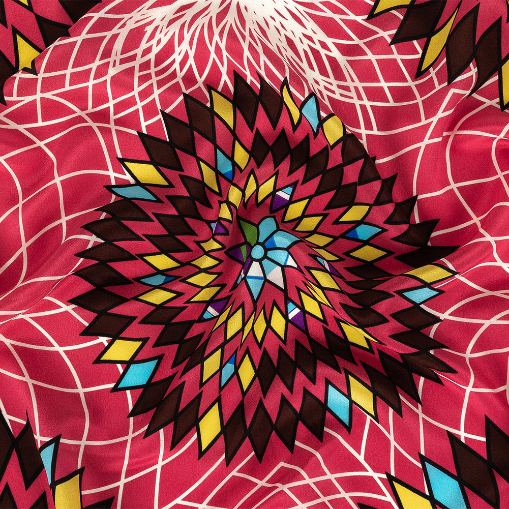 Fuchsia, Brown and Yellow Geometric Dahlias Silk Crepe de Chine - Joann Fabrics