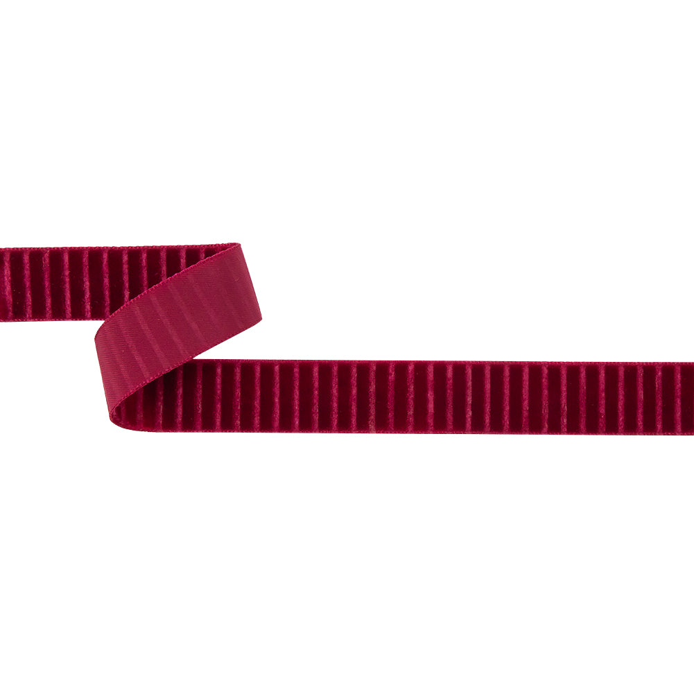 Italian Red Vertical Stripes Velvet Burnout Trim - 0.875