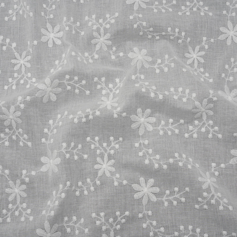 Embroidered Eyelet Cotton Voile - White Flowers on Branches - Naomi Collection - Joann Fabrics