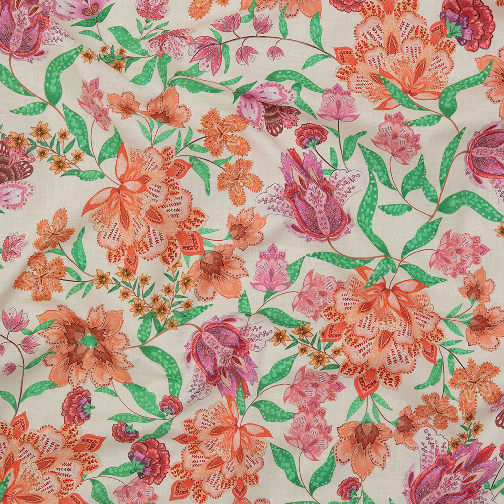 Cotton Voile - Pink and Orange Floral - Lennox Estate Print - Mood Exclusive Gisele Collection - Joann Fabrics