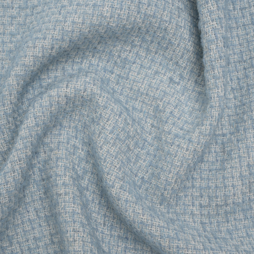Metallic Wool Blend Tweed Made in Italy - Sky Blue, White and Silver Heathered - Deadstock - Joann Fabrics