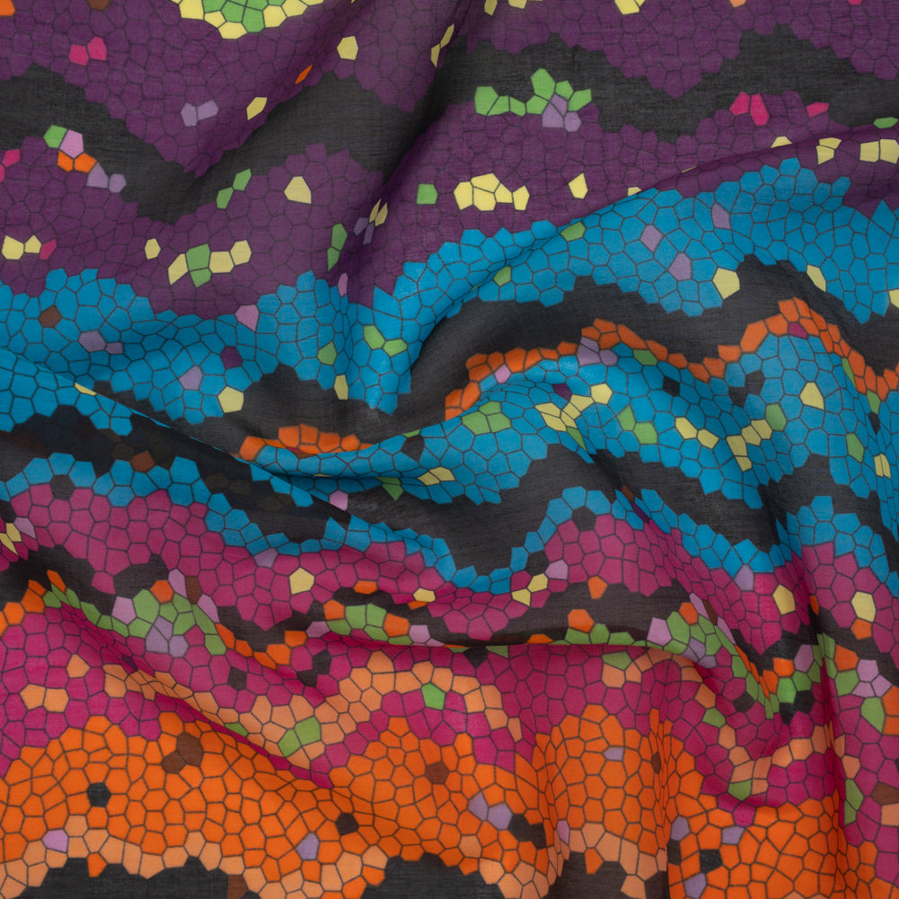 Silk and Cotton Voile Print - Rainbow Mosaic Stripes - Deadstock - Joann Fabrics