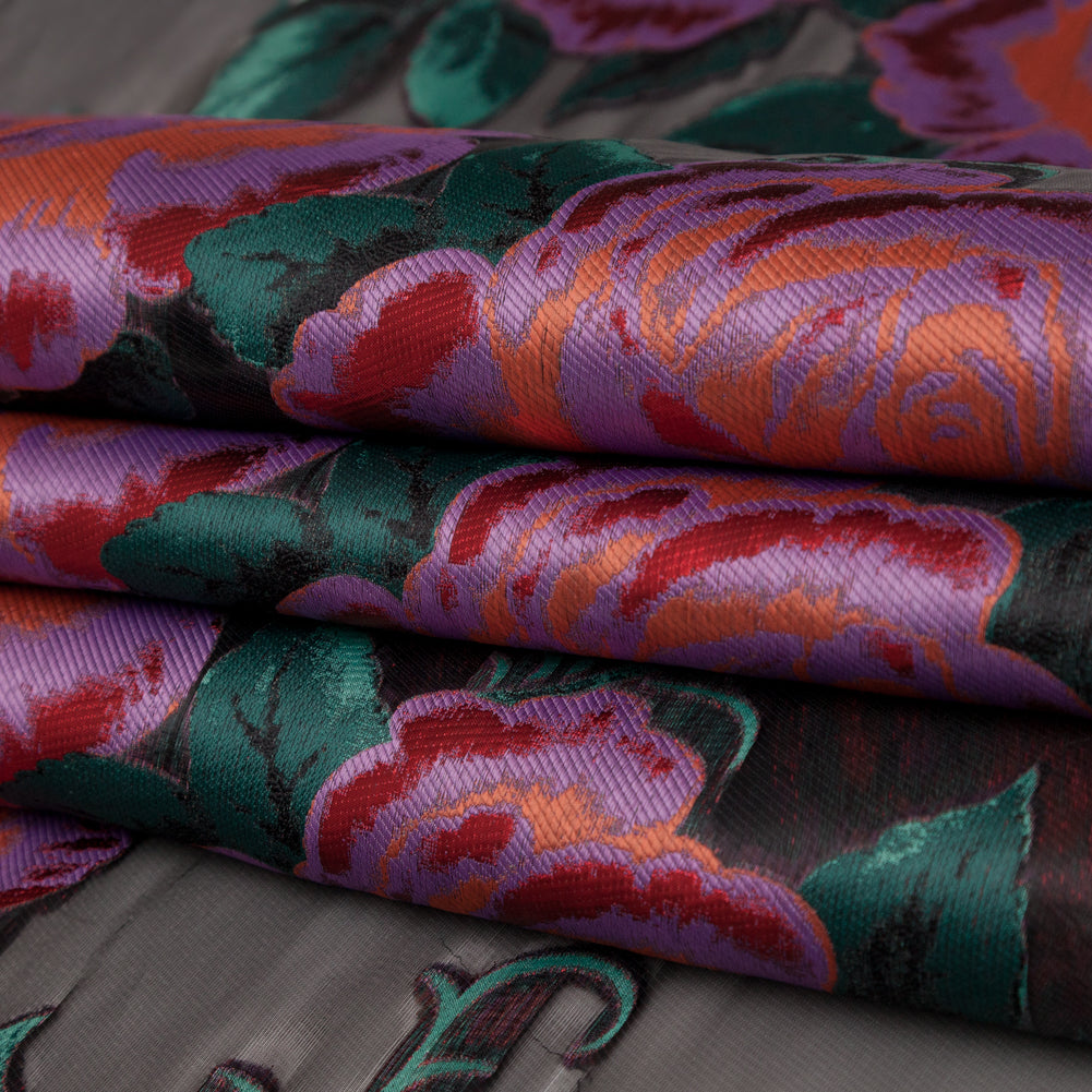 Metallic Space Cherry, Chinese Violet and Rain Forest Floral Luxury Organza Jacquard - Joann Fabrics