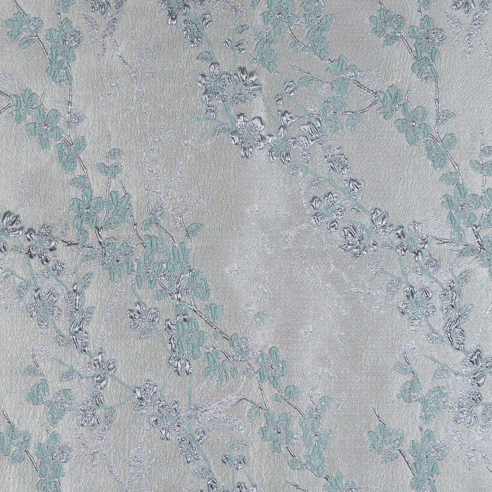 Aqua and Silver Luxury Floral Metallic Brocade - Joann Fabrics