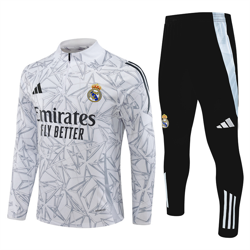 2024/2025 Real Madrid Printed White Half-Pull Training Suit Football Shirt 1:1 Thai Quality Set