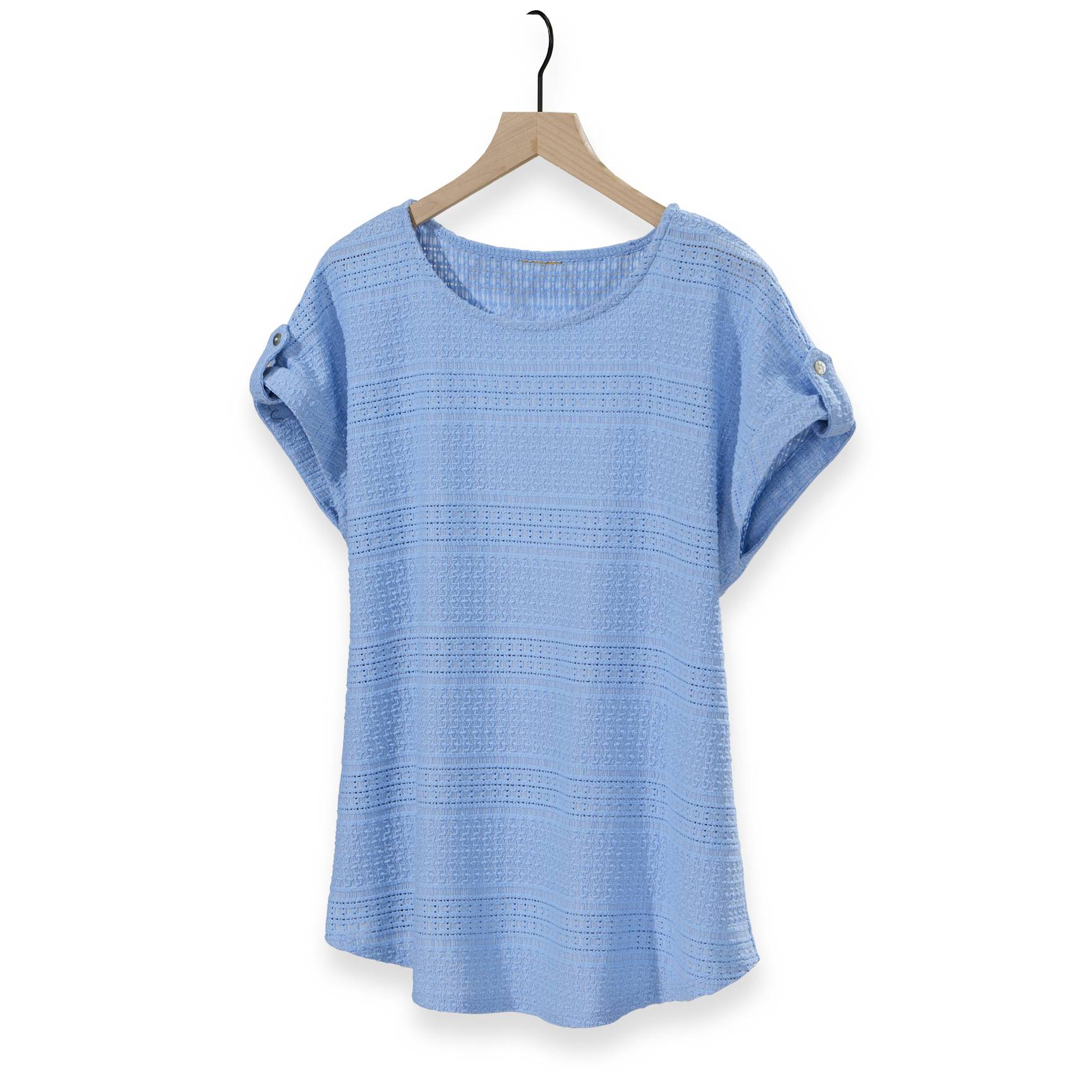 Textured Jacquard Knit Top, Dolman Cap Sleeves, Curved Hem - Northstyle Catalog