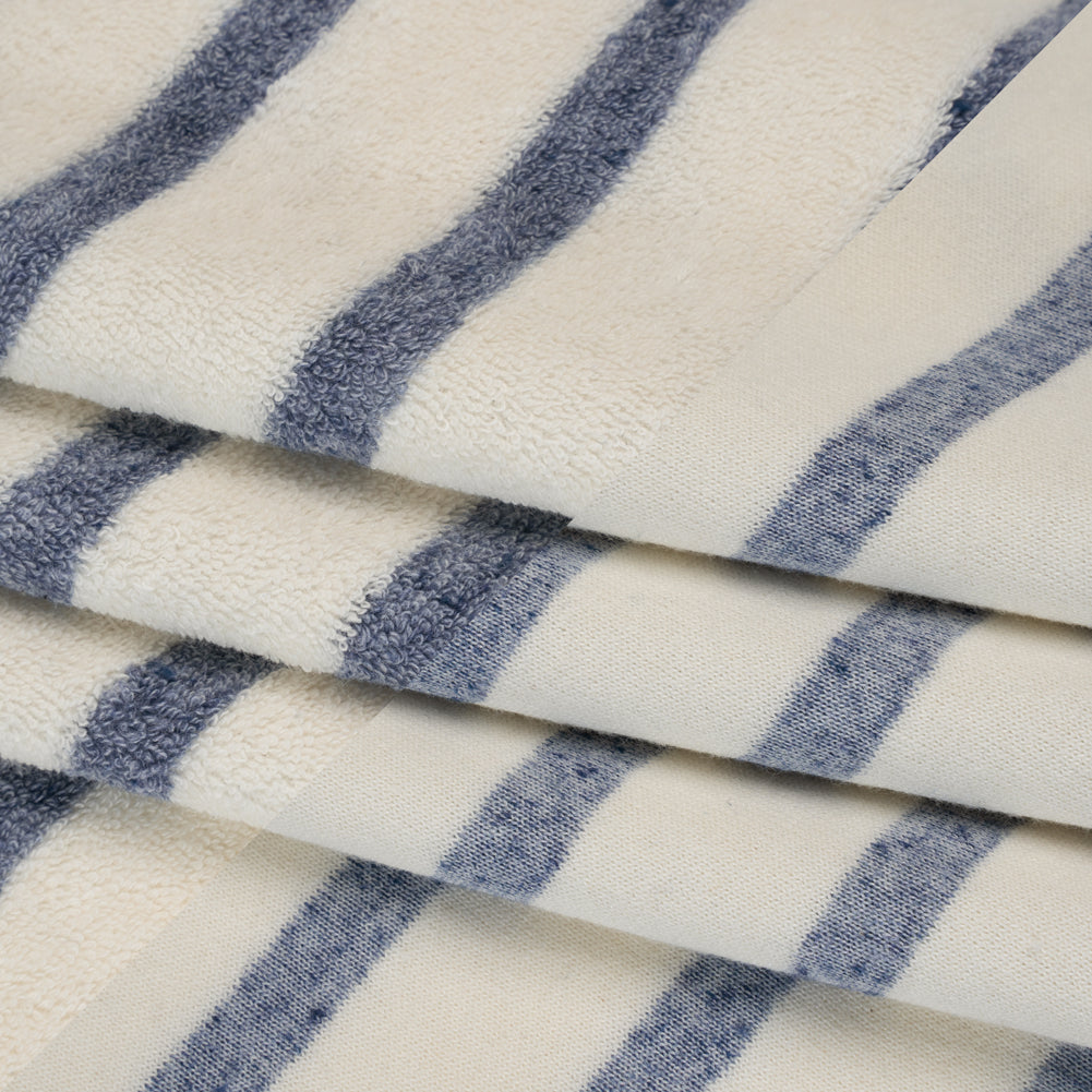 Plush Cotton Blend French Terry - Muted Blue and Off White Stripes - Deadstock - Joann Fabrics