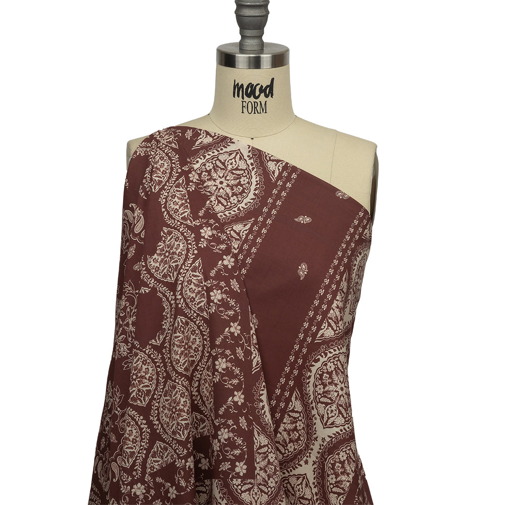 Cotton Voile Panel - Beige and Burgundy Paisley - Impressions in Time Print - Mood Exclusive Rockland Collection - Joann Fabrics
