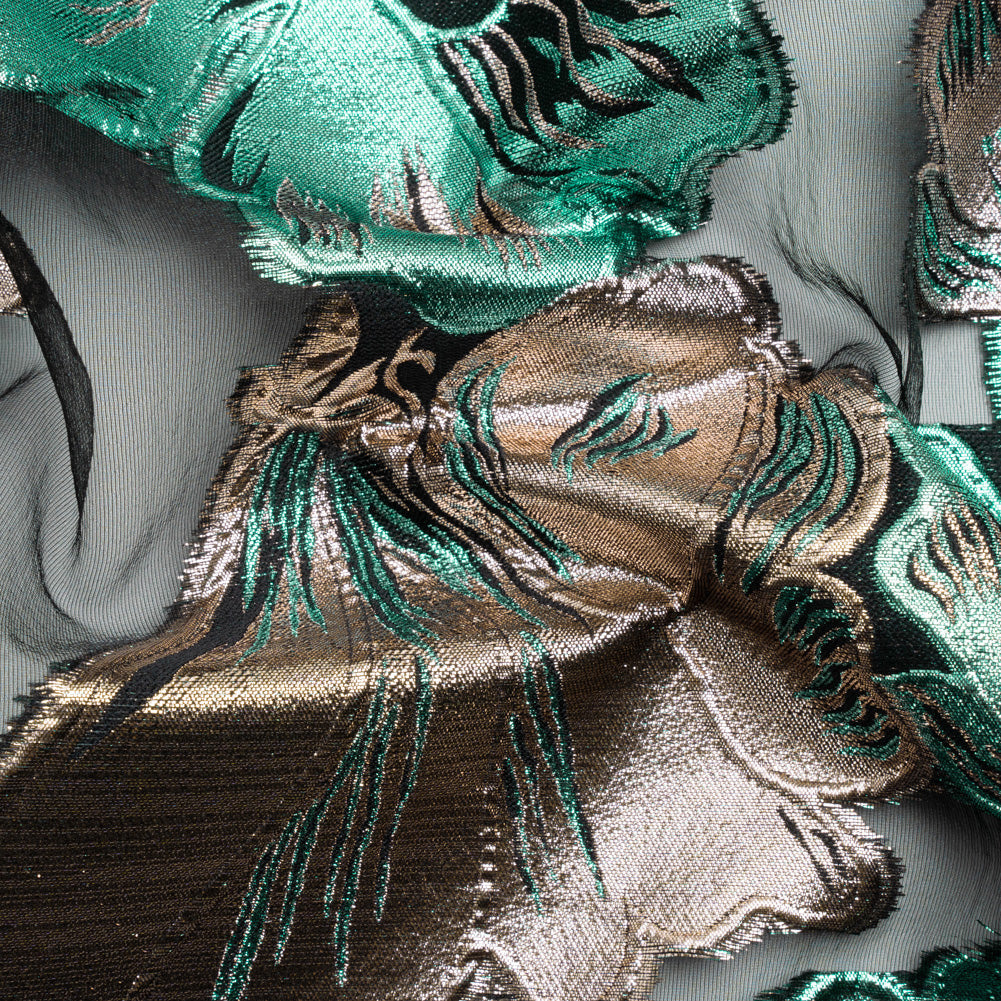 Metallic Turquoise, Silver and Black Floral Luxury Burnout Brocade Panel - Joann Fabrics