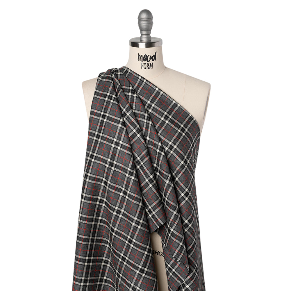 Virgin Wool Twill Made in Italy - Gray, Black and Red Classic Plaid - Joann Fabrics