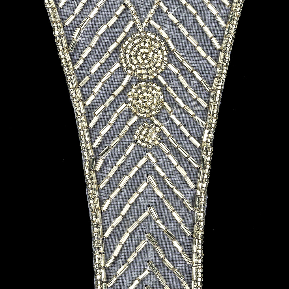 Vintage Silver-lined Bugle and Chop Beaded Abstract Applique - 7.25
