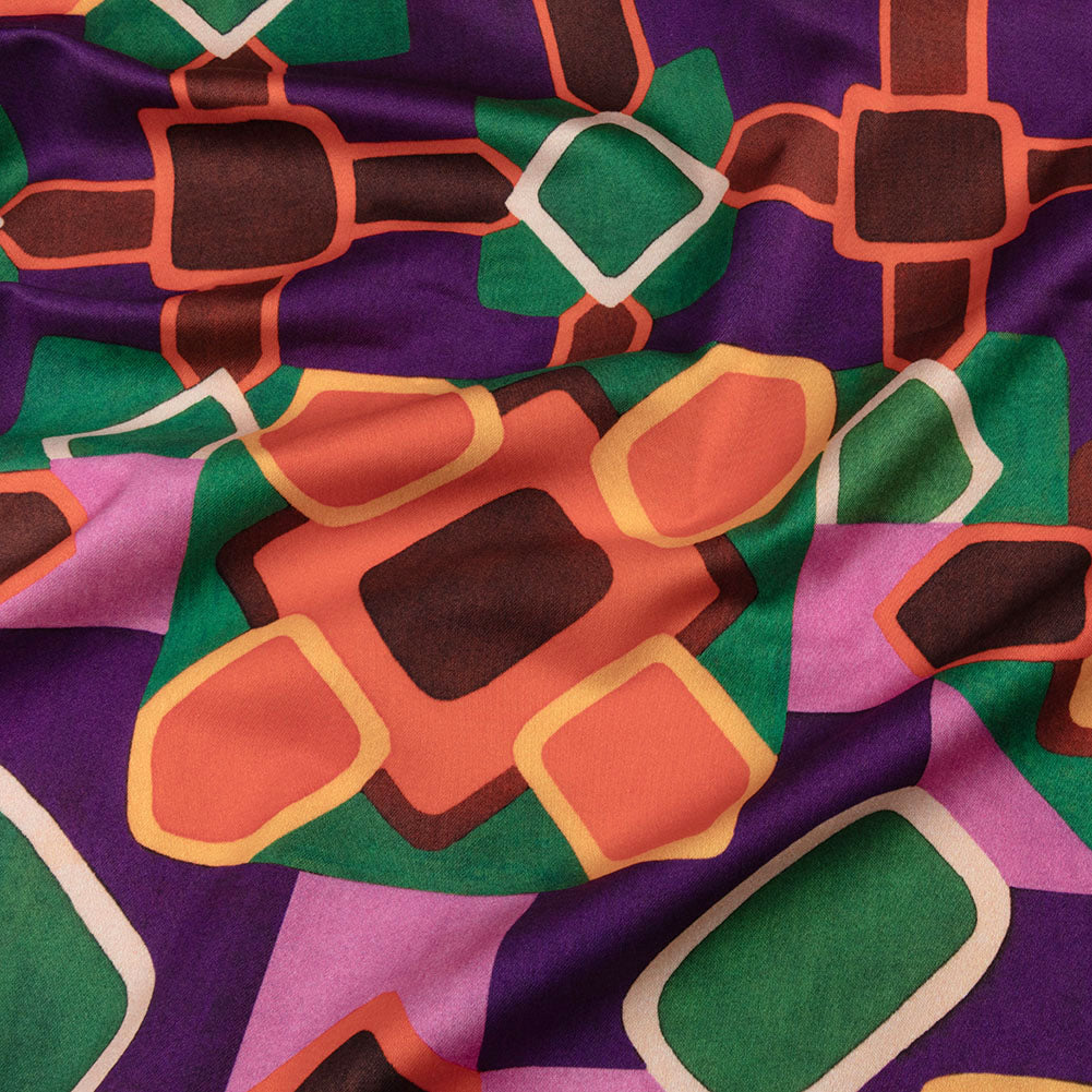 Stretch Cotton Sateen - Orange and Purple Geometric Tiles - Jukebox Jivin' Print - Mood Exclusive Yesterday Collection - Joann Fabrics