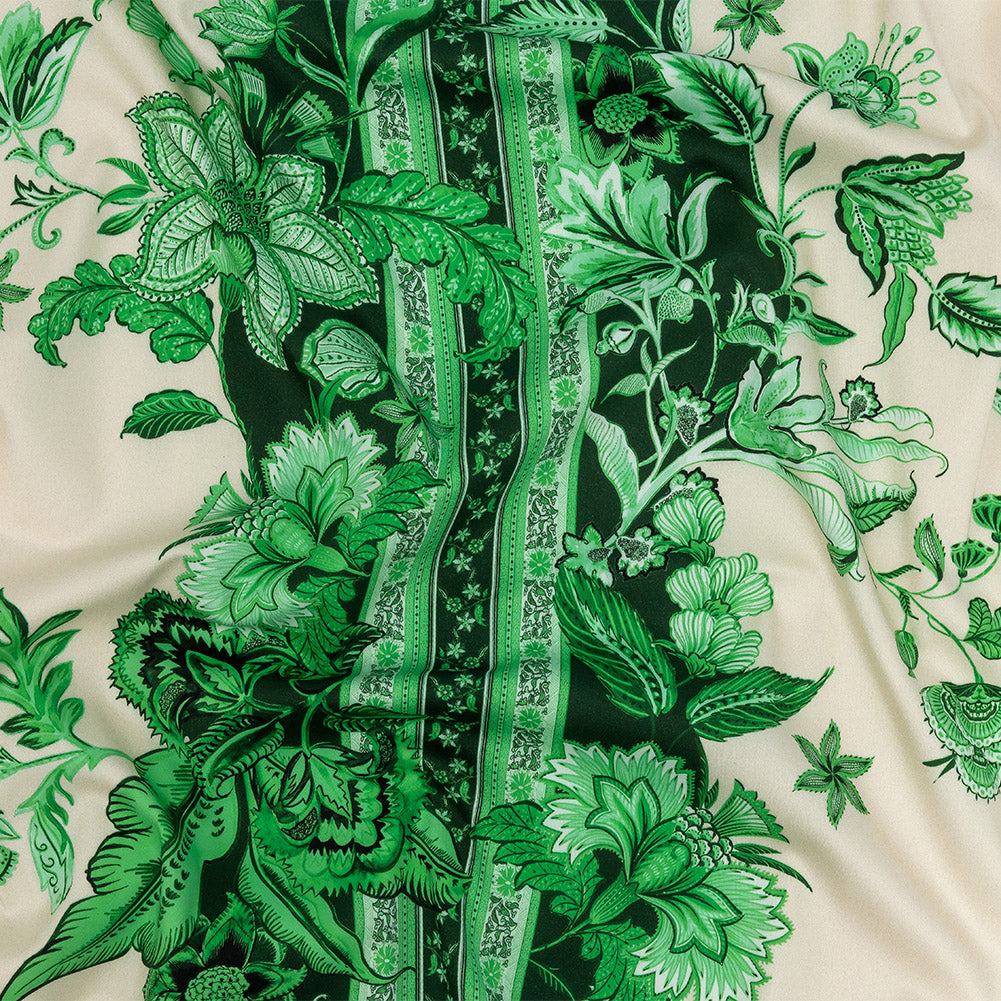 Stretch Cotton Sateen - Kelly Green Floral Stripes - Mood Exclusive Palazzo dei Fiori Print - Joann Fabrics
