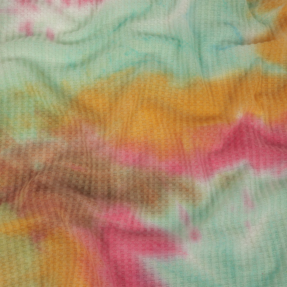 Yellow, Aqua and Pink Whisky Tie Dye Brushed Waffle Knit - Joann Fabrics