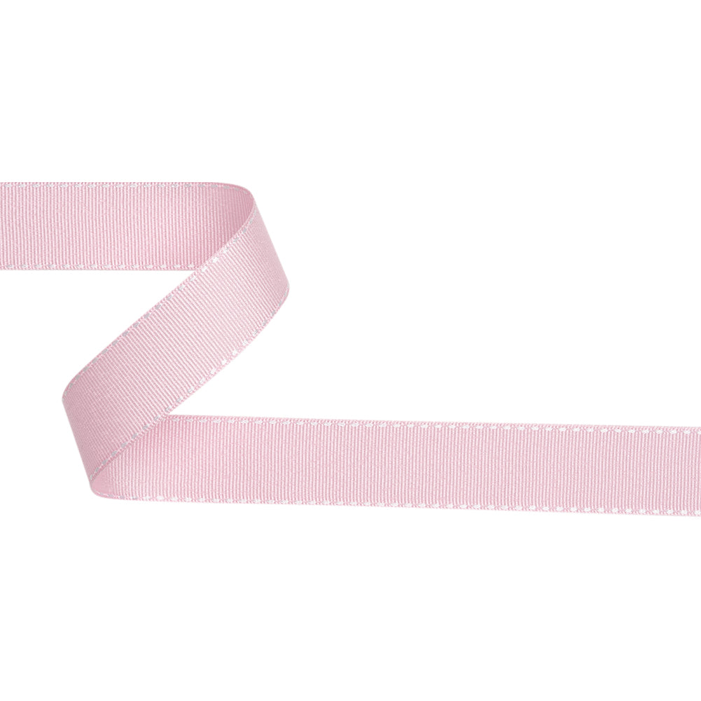 Grosgrain Ribbon with White Stitched Borders - Baby Pink - 1