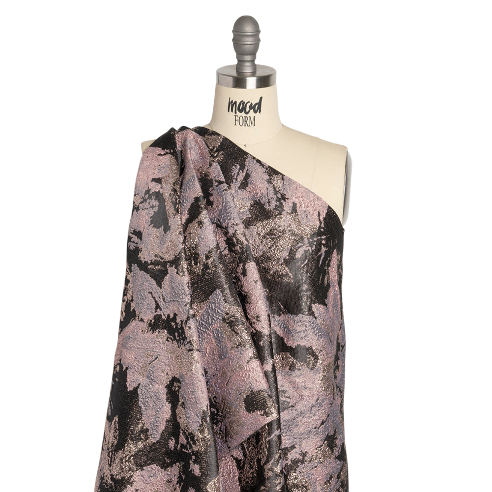 Metallic Silver, Mauve and Black Painted Flowers Luxury Brocade - Joann Fabrics
