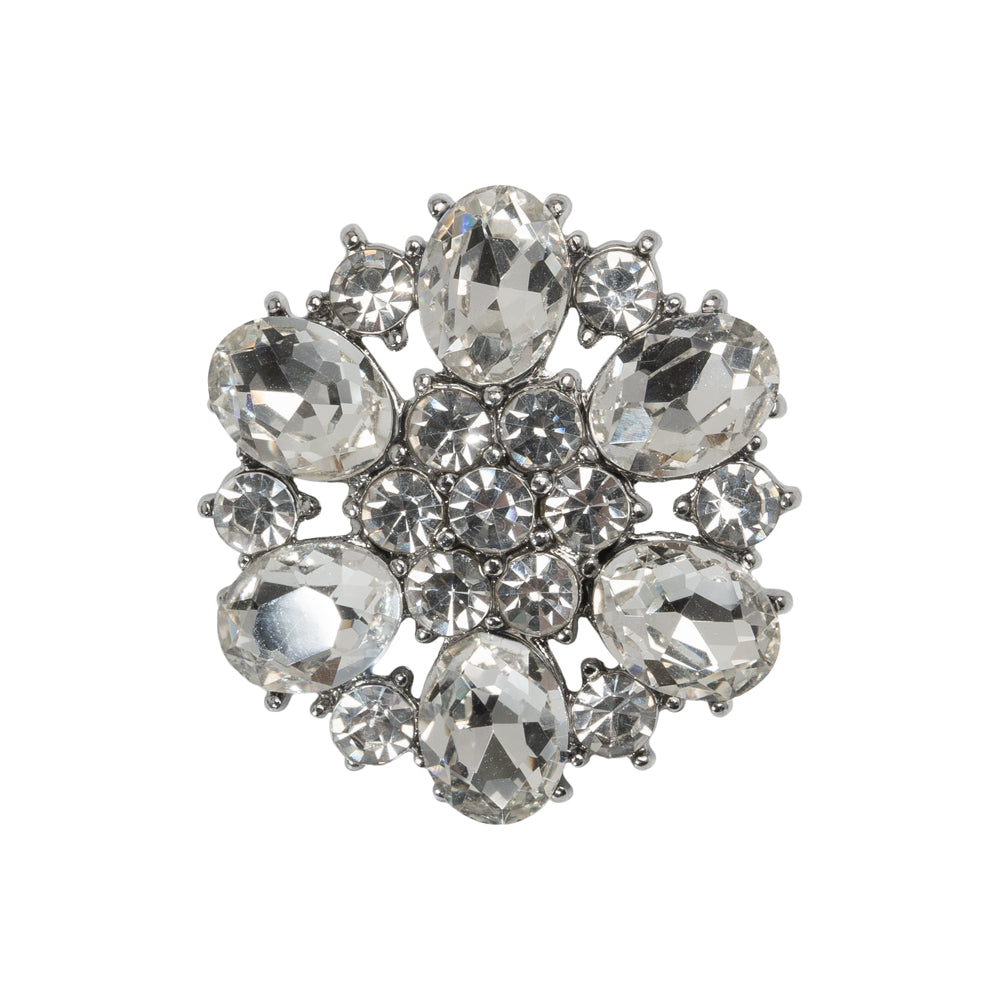 Rhinestone and Metal Shank Back Button - 40L/25.5mm - Crystal and Nickel-Free Silver Big Flower - Joann Fabrics