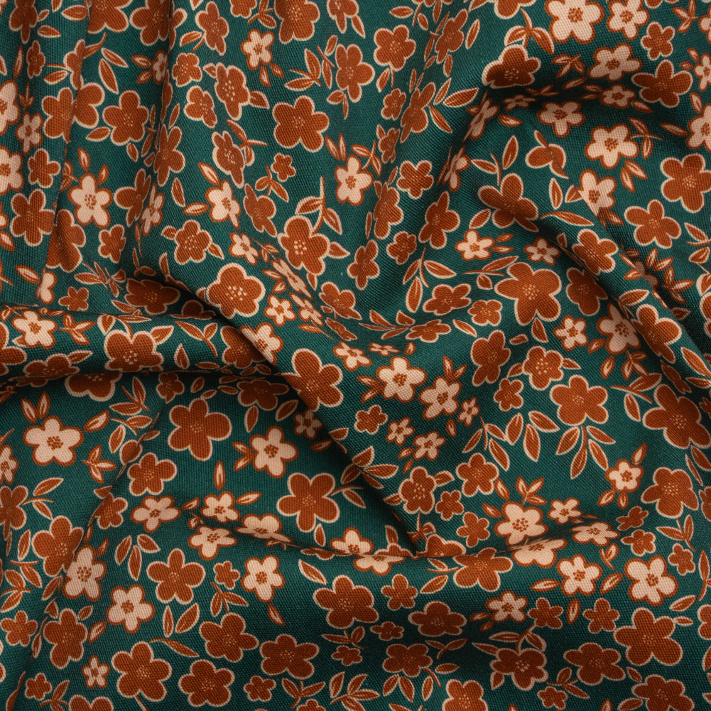 Stretch Cotton Twill Print - Teal, Rust and Peach Floral - Mood Exclusive September Sprouts - Joann Fabrics