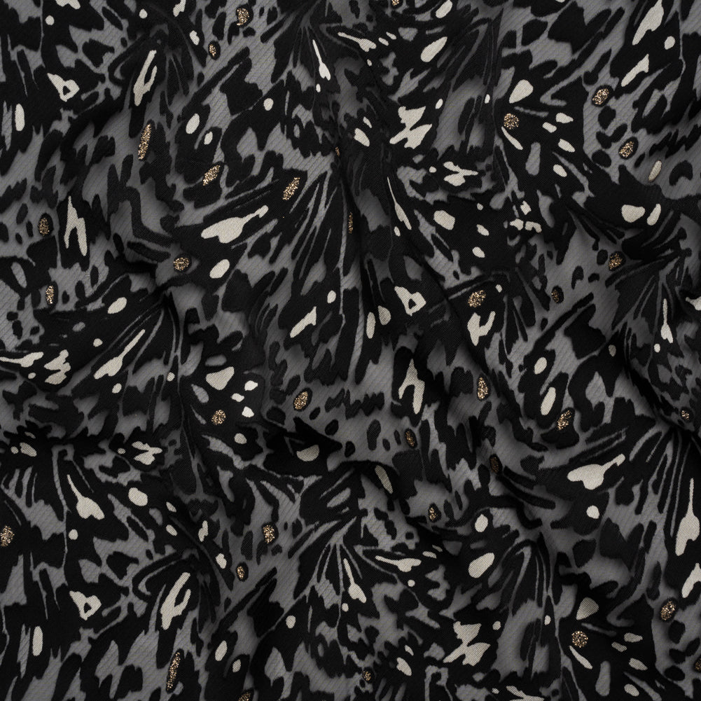 Satin-Faced Burnout Jacquard with Gold Glitter - Black and White Abstract - Designer Deadstock - Joann Fabrics