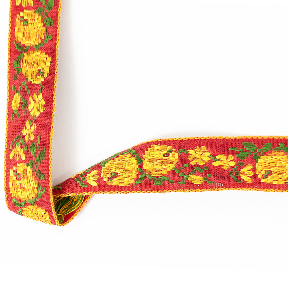 Aurora Red and Orange Floral German Jacquard Ribbon - 0.75